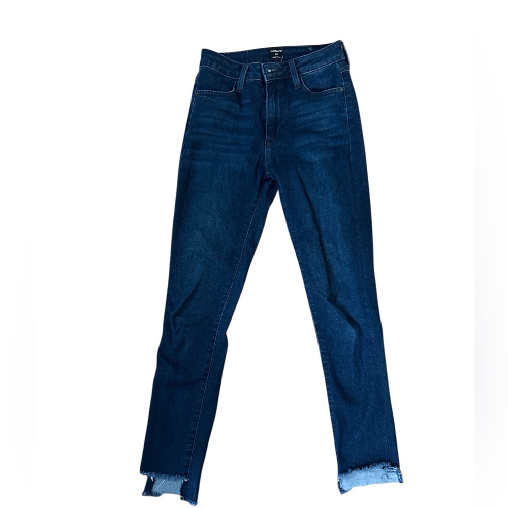 Just Black dark blue indigo straight leg frayed bottom jeans 29 no rips or hole